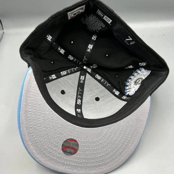 Chicago Cubs Hat Men 7 5/8 Black Blue Corduroy 59Fifty New Era Fitted‎ Cap